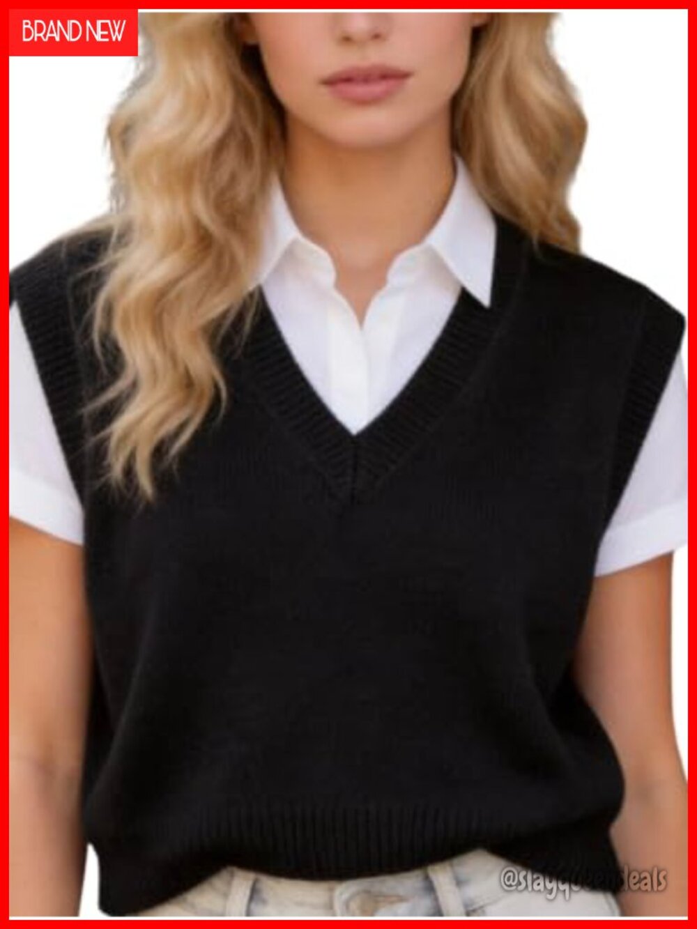 Knit Sweater Vest V Neck Sleeveless Casual Work Sweater